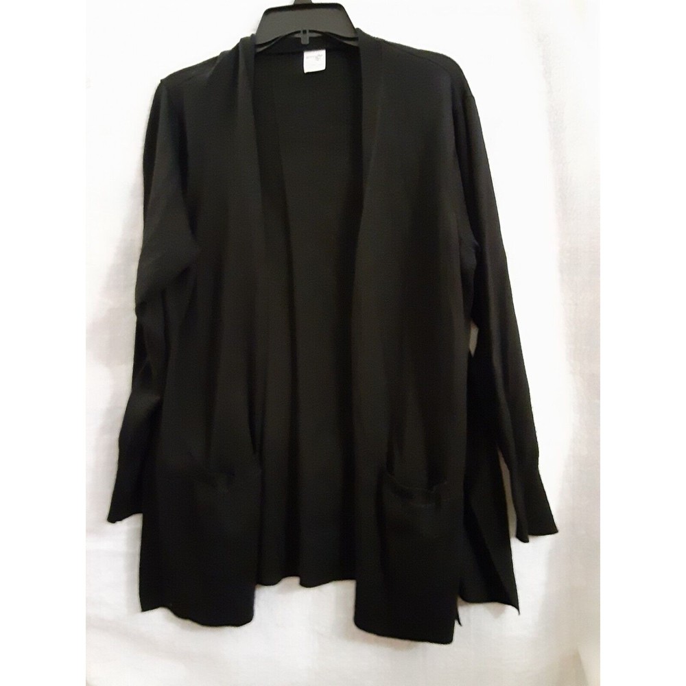 Terra & Sky Womens Plus 1XL Black Open Cardigan - Pockets Long Sleeve Polyester!